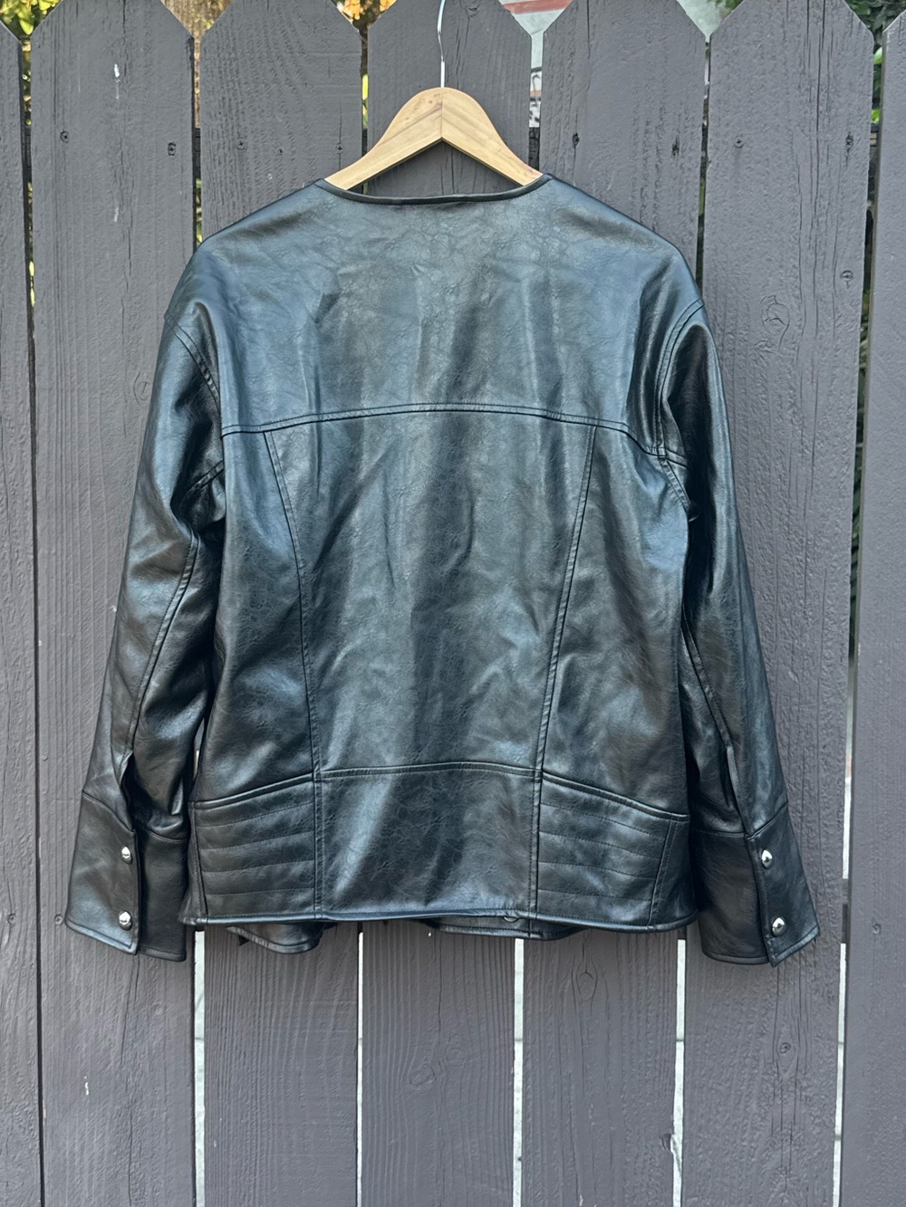 Pilcro Faux Leather Asymmetric Snap Moto Jacket Size Small Black - Picture 6 of 6